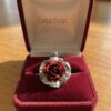 Vintage Soviet Rose Brooch Pendant Silver Tone Mesh Red Flower USSR 1960s ~210
