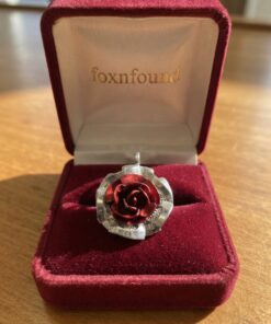 Vintage Soviet Rose Brooch Pendant Silver Tone Mesh Red Flower USSR 1960s ~210