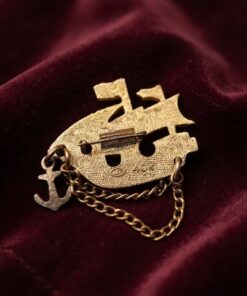 Vintage 1960s Soviet Galleon Brooch — Gold Tone Ship with Anchor & Chains