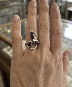 Vintage 925 Silver Garnet Ring · Size O · Modernist Trio Cabochon~209