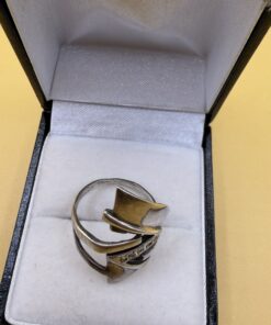 Vintage Ukrainian Sterling Silver 925 Modernist Zigzag Ring Clear Stones UK M½ US 6½