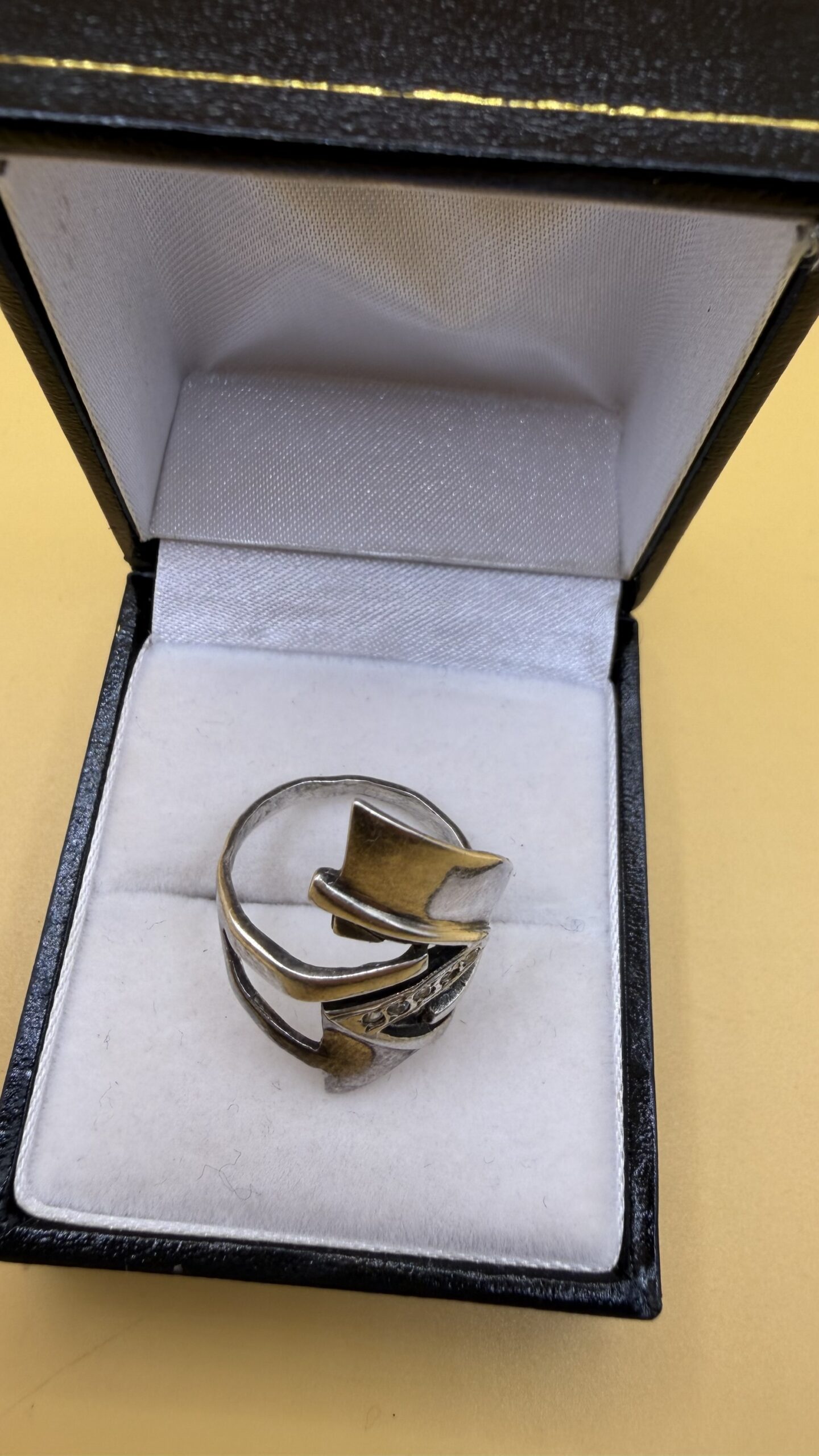 Vintage Ukrainian Sterling Silver 925 Modernist Zigzag Ring Clear Stones UK M½ US 6½ image 4