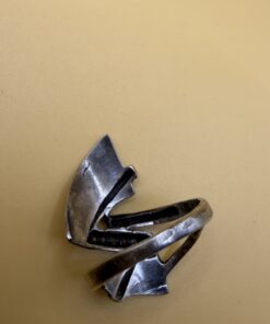 Vintage Ukrainian Sterling Silver 925 Modernist Zigzag Ring Clear Stones UK M½ US 6½