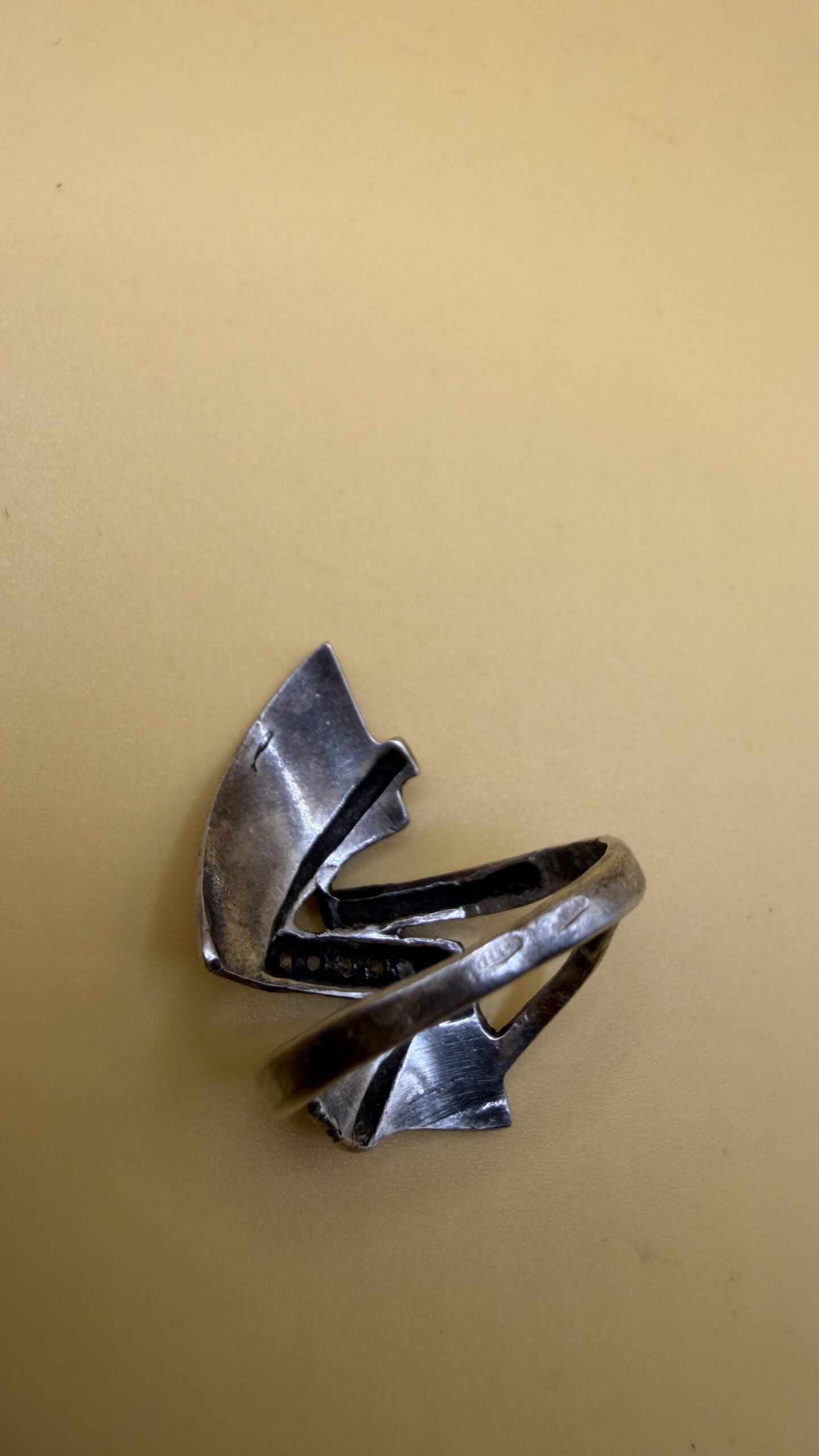 Vintage Ukrainian Sterling Silver 925 Modernist Zigzag Ring Clear Stones UK M½ US 6½ image 3