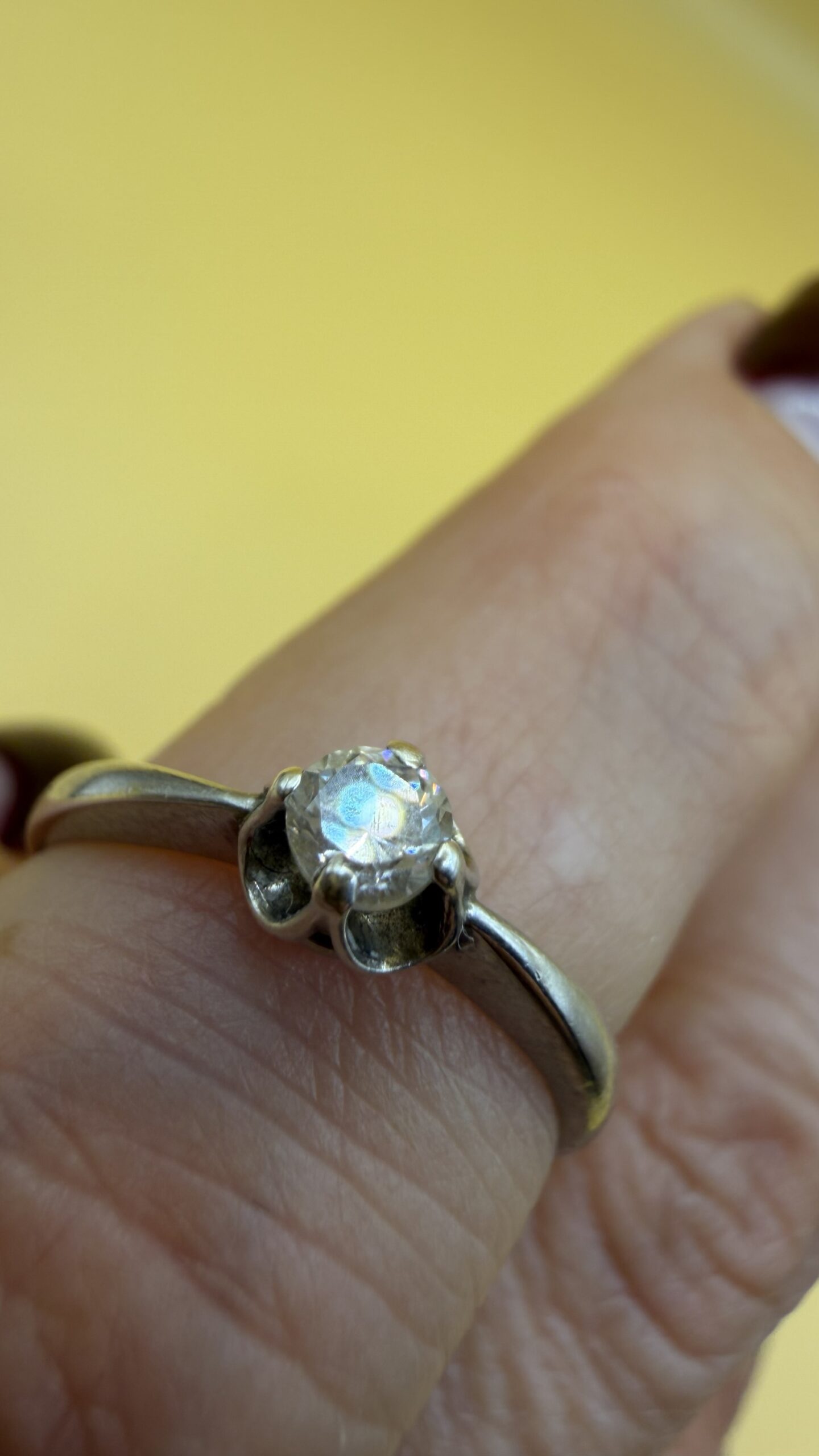 Vintage Ukrainian Sterling Silver 925 Solitaire Ring Clear Stone Tulip UK L½ US6~211