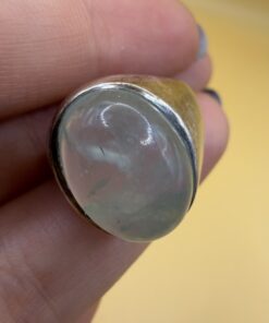 Sterling Silver 925 Natural Aquamarine Cabochon Ring, Sea Green-Blue, UK N / US 7 / EU 54~212