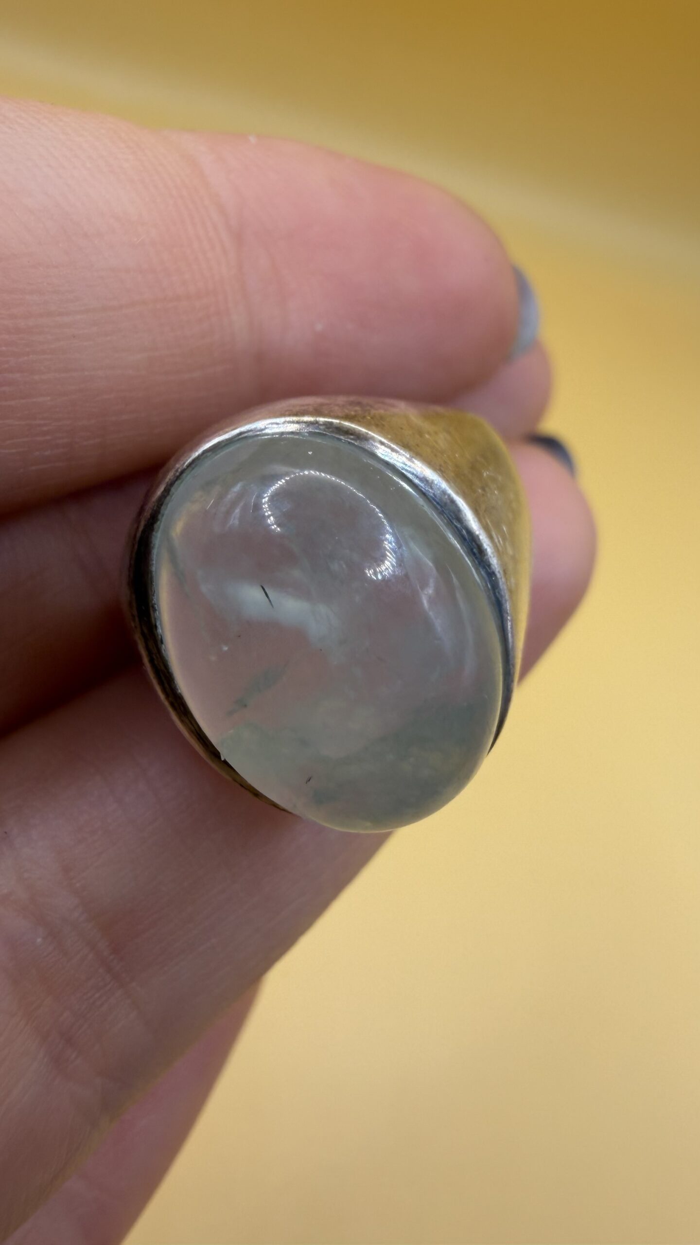Sterling Silver 925 Natural Aquamarine Cabochon Ring, Sea Green-Blue, UK N / US 7 / EU 54~212