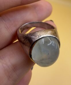 Sterling Silver 925 Natural Aquamarine Cabochon Ring, Sea Green-Blue, UK N / US 7 / EU 54~212