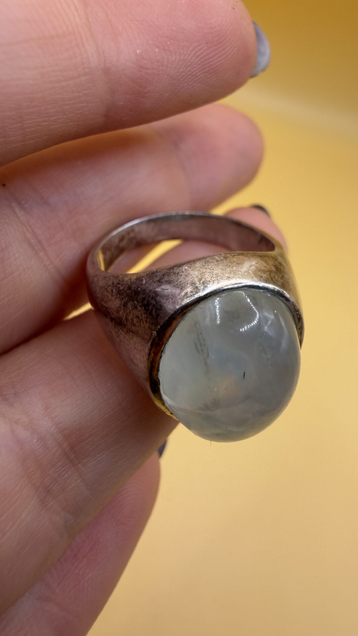 Sterling Silver 925 Natural Aquamarine Cabochon Ring, Sea Green-Blue, UK N / US 7 / EU 54~212