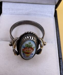 Vintage Russian Rostov Finift Ring Hand Painted Enamel Floral Silver USSR Size P½~211