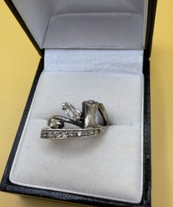 Vintage Sterling Silver 925 Modernist Bypass Ring Baguette CZ Crossover Size N~212