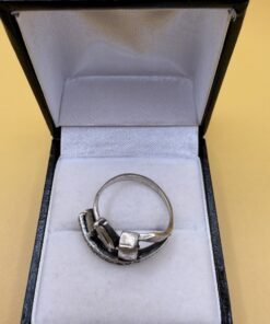 Vintage Sterling Silver 925 Modernist Bypass Ring Baguette CZ Crossover Size N~212