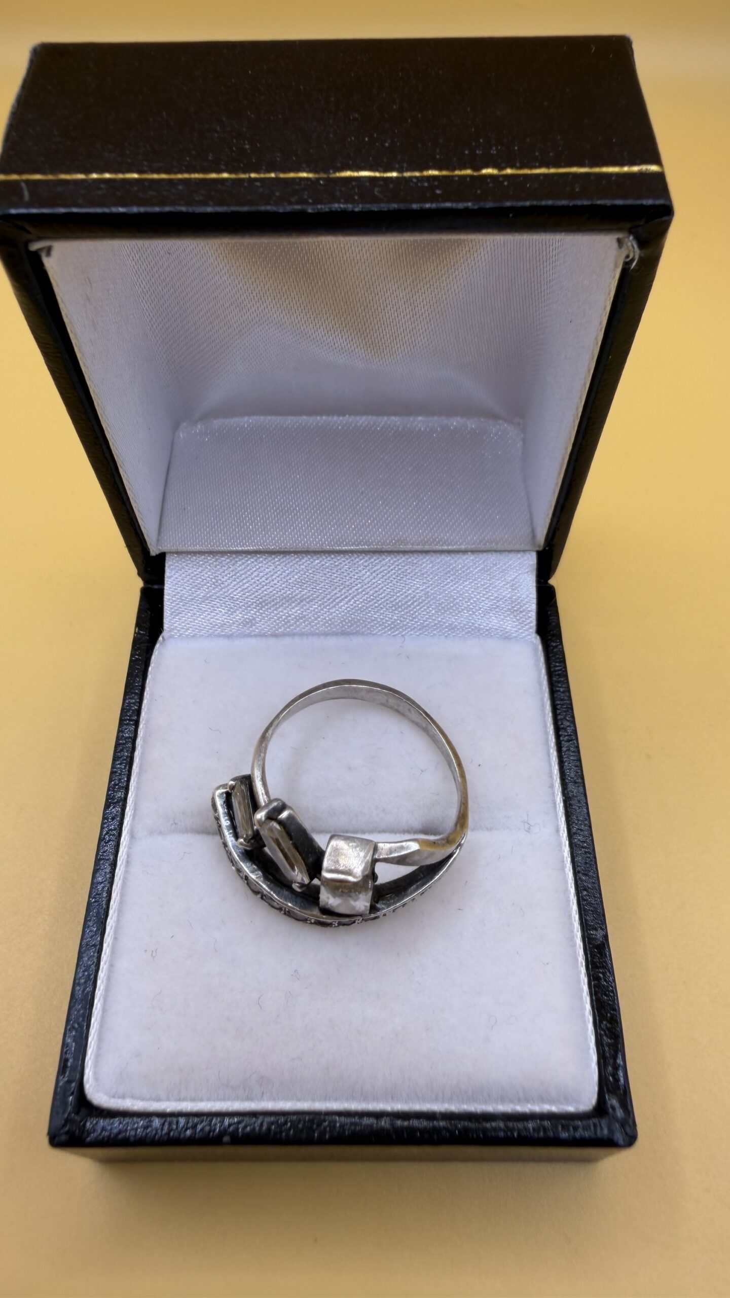 Vintage Sterling Silver 925 Modernist Bypass Ring Baguette CZ Crossover Size N~212 image 5