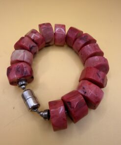 Vintage Chunky Coral Bracelet Langer Austria 925 Silver Magnetic Clasp Statement