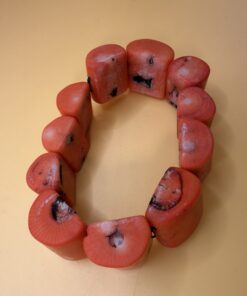 Chunky Coral Stretch Bracelet Statement Cuff Large Salmon Orange Beads Vintage