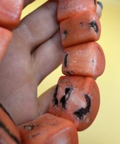Chunky Coral Stretch Bracelet Statement Cuff Large Salmon Orange Beads Vintage
