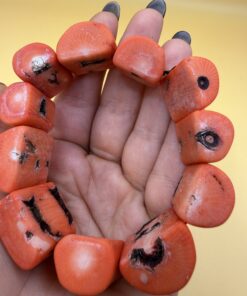 Chunky Coral Stretch Bracelet Statement Cuff Large Salmon Orange Beads Vintage
