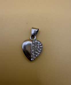 Sterling Silver 925 Puffed Heart Pendant Half Pavé Clear Crystal Charm