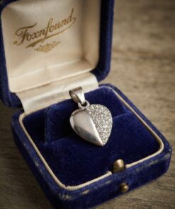 Sterling Silver 925 Puffed Heart Pendant Half Pavé Clear Crystal Charm
