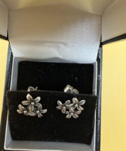 Vintage Soviet Silver 916 Flower Cluster Stud Earrings USSR Star Hallmark 50s ~208