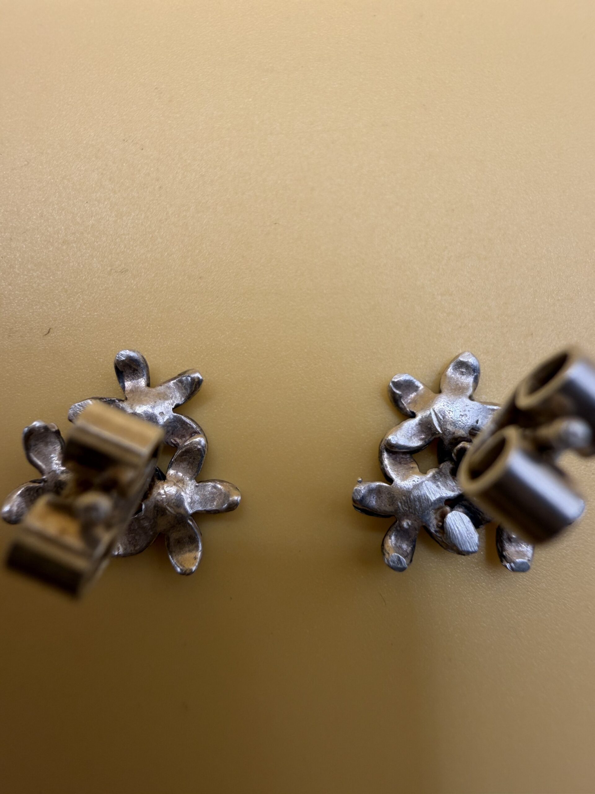 Vintage Soviet Silver 916 Flower Cluster Stud Earrings USSR Star Hallmark 50s ~208 image 5