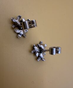Vintage Soviet Silver 916 Flower Cluster Stud Earrings USSR Star Hallmark 50s ~208
