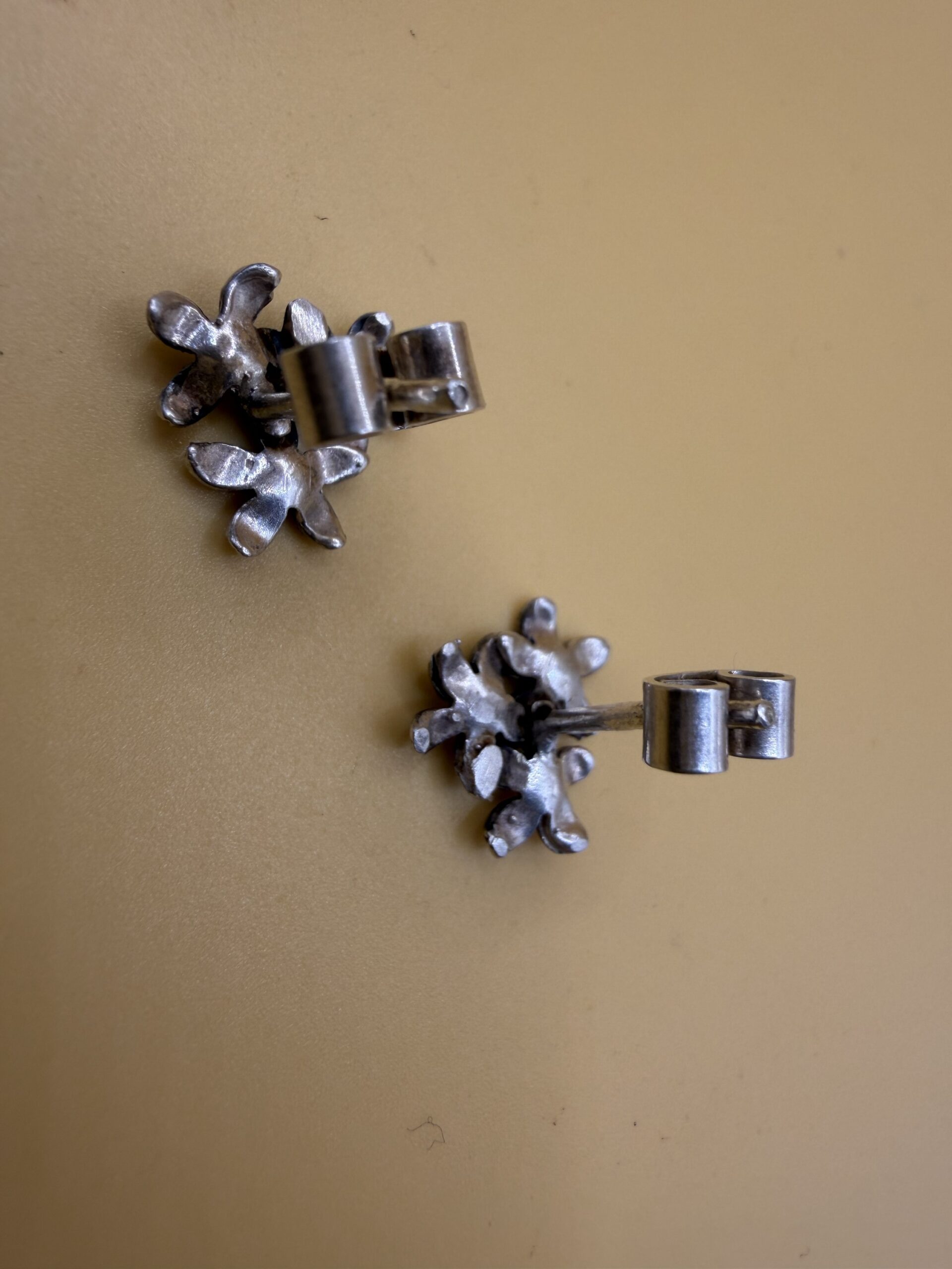 Vintage Soviet Silver 916 Flower Cluster Stud Earrings USSR Star Hallmark 50s ~208 image 7