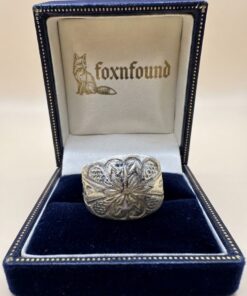 Vintage Silver Wide Band Ring Hand Engraved Floral Scroll Size S US 9 Boho 3.1g~212