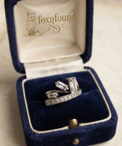 Vintage Sterling Silver 925 Modernist Bypass Ring Baguette CZ Crossover Size N~212