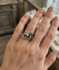 Vintage Sterling Silver 925 Modernist Bypass Ring Baguette CZ Crossover Size N~212
