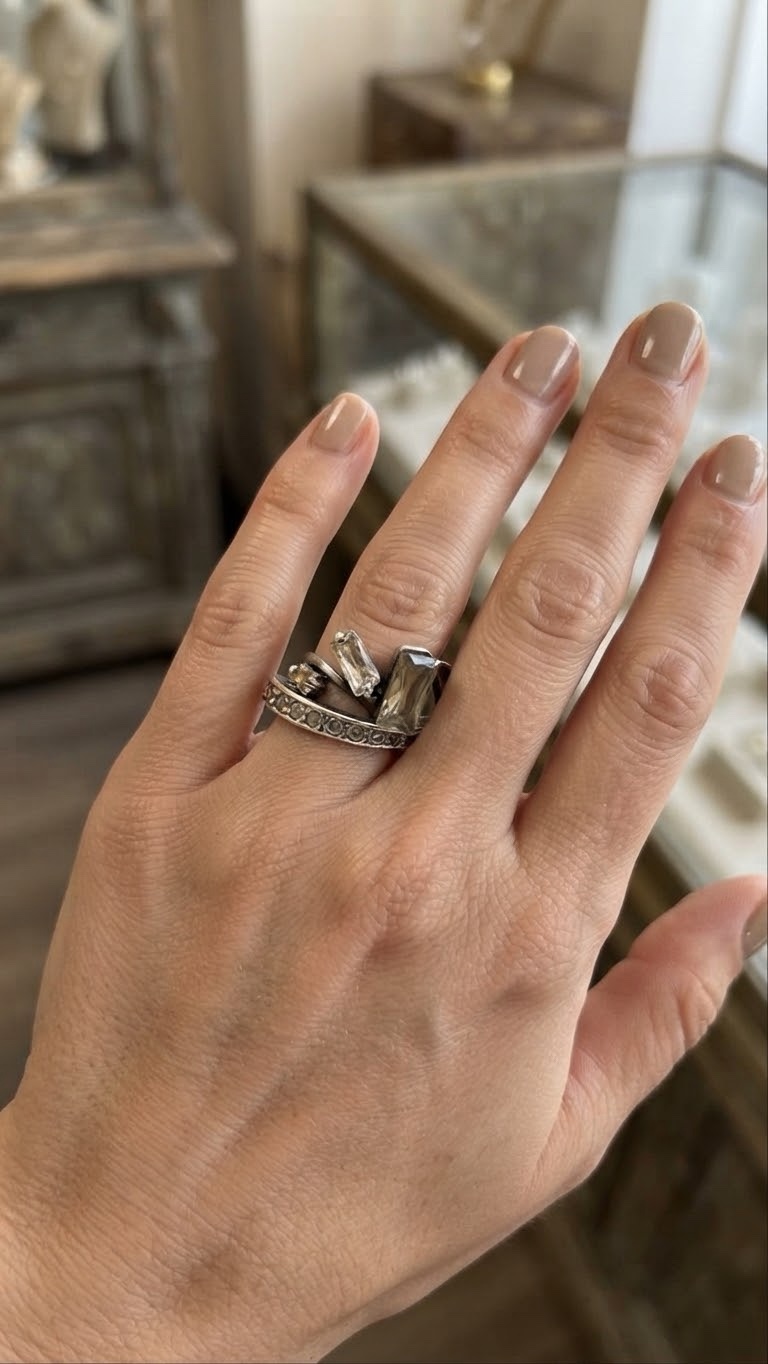 Vintage Sterling Silver 925 Modernist Bypass Ring Baguette CZ Crossover Size N~212 image 2