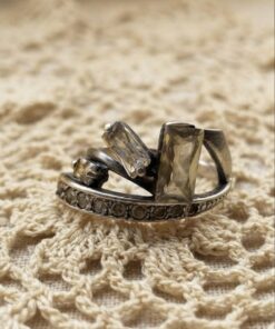 Vintage Sterling Silver 925 Modernist Bypass Ring Baguette CZ Crossover Size N~212