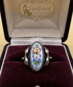 Vintage Russian Rostov Finift Ring Hand Painted Enamel Floral Silver USSR Size P½~211