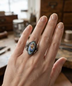 Vintage Russian Rostov Finift Ring Hand Painted Enamel Floral Silver USSR Size P½~211