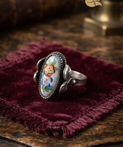 Vintage Russian Rostov Finift Ring Hand Painted Enamel Floral Silver USSR Size P½~211