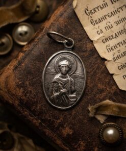 Sterling Silver St Panteleimon Orthodox Icon Pendant — Small Oval Russian Medal Charm~211