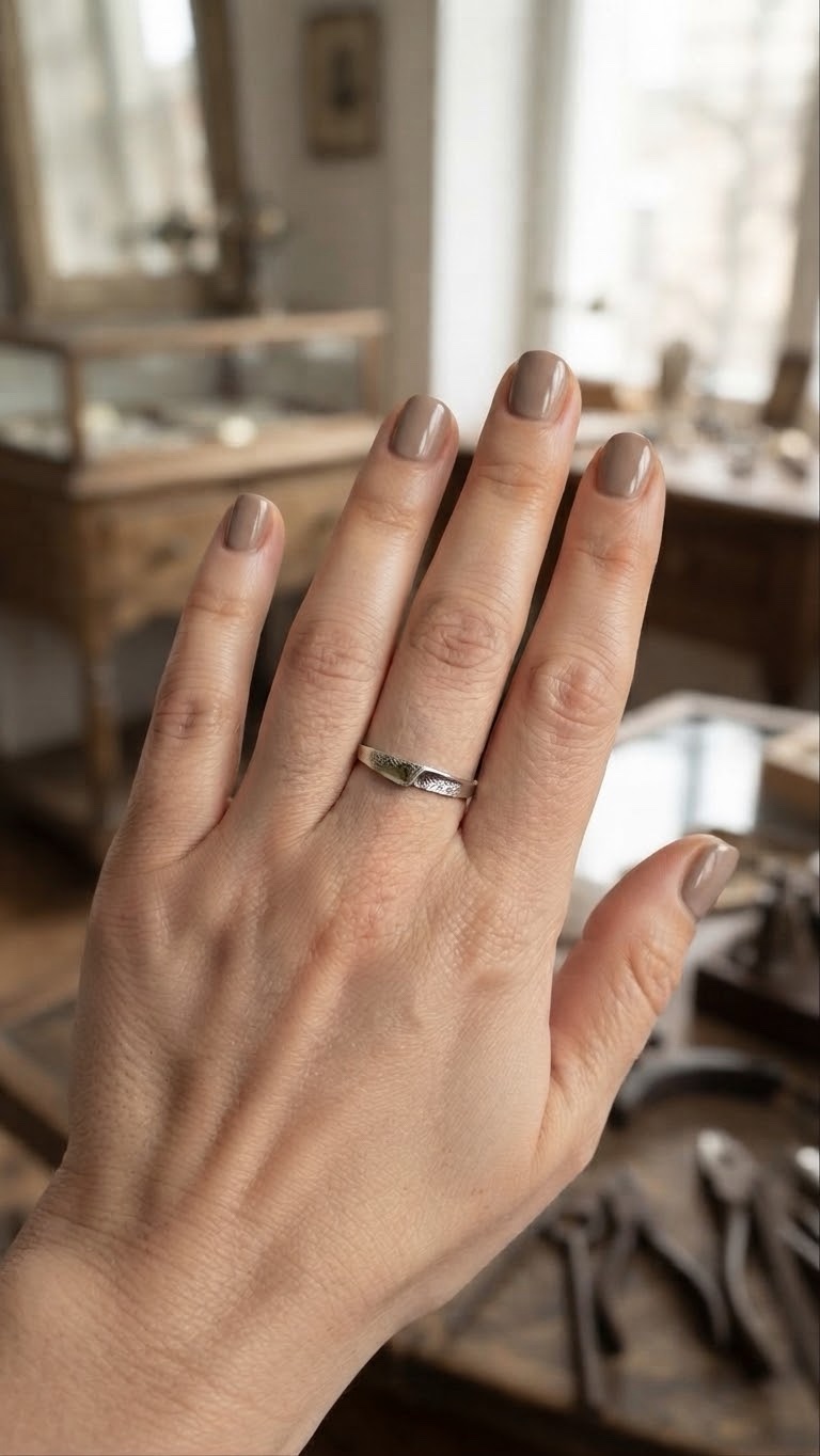 Vintage Sterling Silver Ring Scandinavian Modernist Textured Band Size R US 8.5~212 image 3