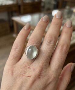 Sterling Silver 925 Natural Aquamarine Cabochon Ring, Sea Green-Blue, UK N / US 7 / EU 54~212