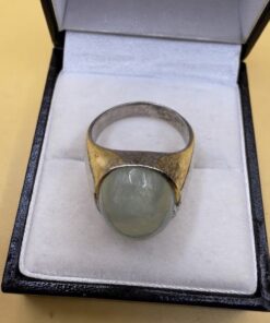 Sterling Silver 925 Natural Aquamarine Cabochon Ring, Sea Green-Blue, UK N / US 7 / EU 54~212