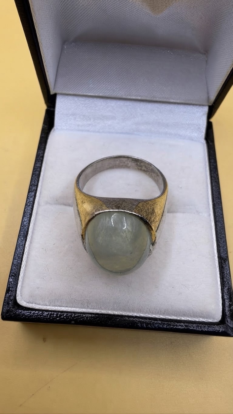Sterling Silver 925 Natural Aquamarine Cabochon Ring, Sea Green-Blue, UK N / US 7 / EU 54~212