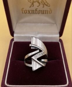 Vintage Ukrainian Sterling Silver 925 Modernist Zigzag Ring Clear Stones UK M½ US 6½