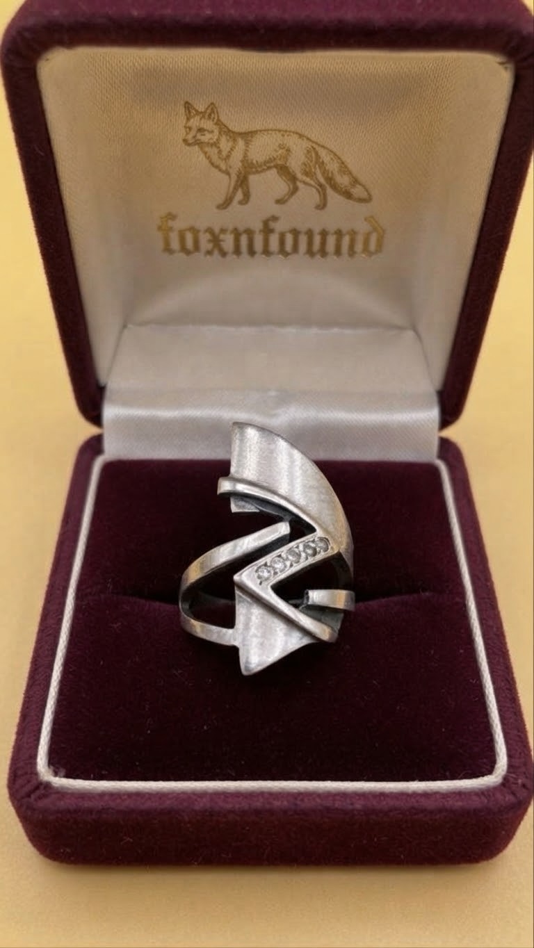 Vintage Ukrainian Sterling Silver 925 Modernist Zigzag Ring Clear Stones UK M½ US 6½