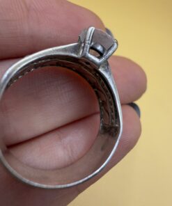 Vintage Sterling Silver CZ Solitaire & Wide Wave Band Ring Set – UK Size S~35
