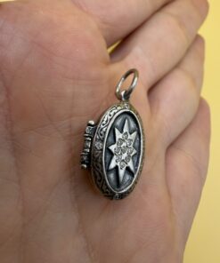 Vintage Sterling Silver 925 Oval Starburst Locket Pendant – CZ – Victorian Style – 90s, Hallmarked~212