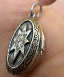 Vintage Sterling Silver 925 Oval Starburst Locket Pendant – CZ – Victorian Style – 90s, Hallmarked~212
