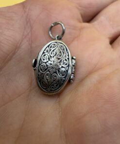 Vintage Sterling Silver 925 Oval Starburst Locket Pendant – CZ – Victorian Style – 90s, Hallmarked~212
