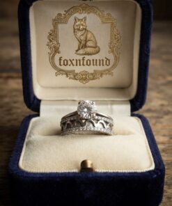Vintage Sterling Silver CZ Solitaire & Wide Wave Band Ring Set – UK Size S~35