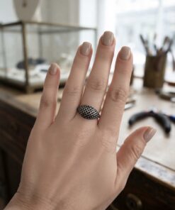 Vintage Soviet Art Deco Sterling Silver Lattice Dome Ring, Size UK R,US8.5-9