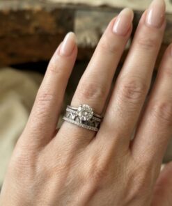 Vintage Sterling Silver CZ Solitaire & Wide Wave Band Ring Set – UK Size S~35