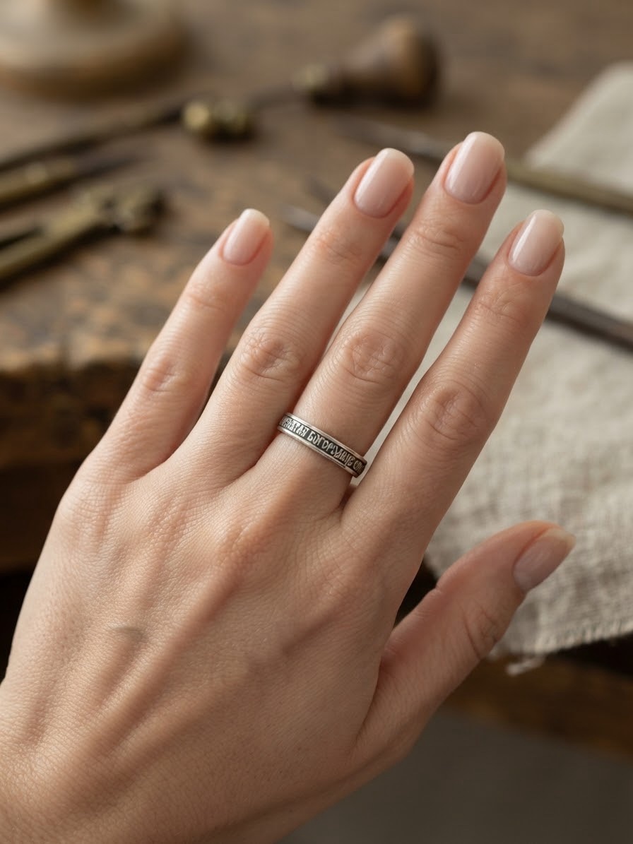 Sterling Silver Orthodox Prayer Ring "Save Us, Most Holy Theotokos" Uk size J